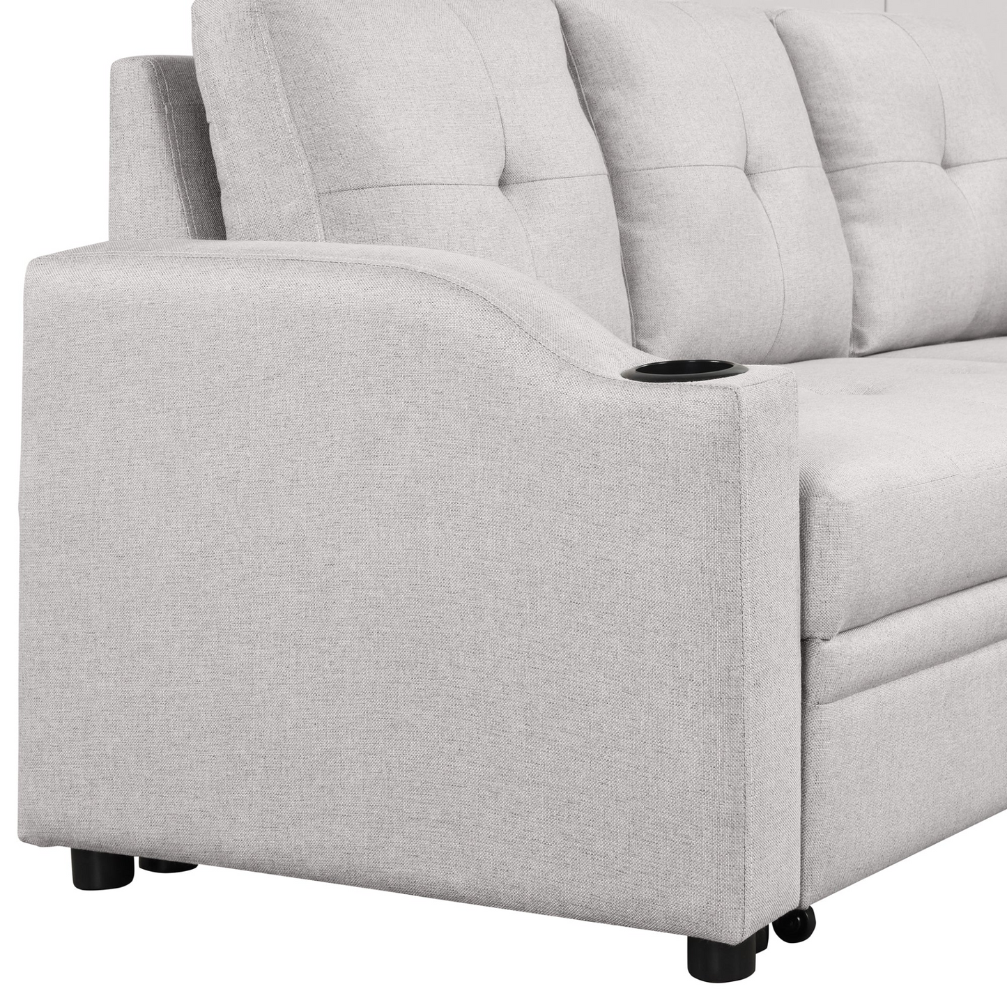 80.3" Pull Out Sofa Bed with Storage Chaise and Cup Holder