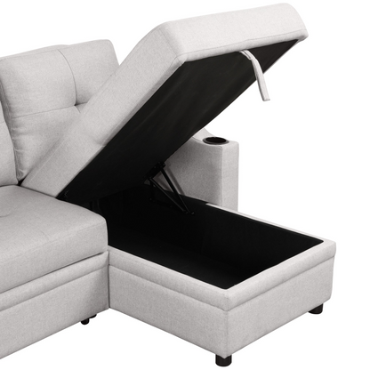 80.3" Pull Out Sofa Bed with Storage Chaise and Cup Holder