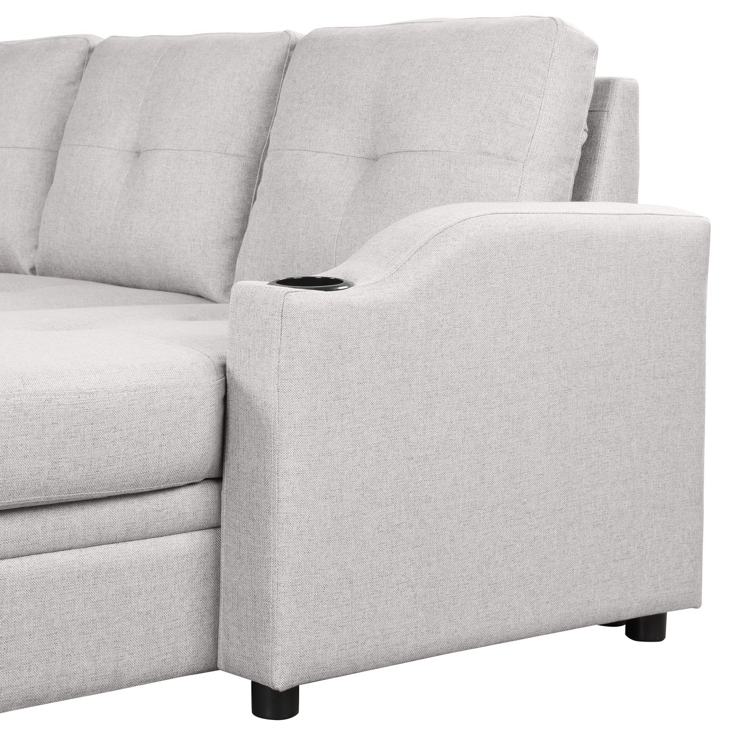 80.3" Pull Out Sofa Bed with Storage Chaise and Cup Holder