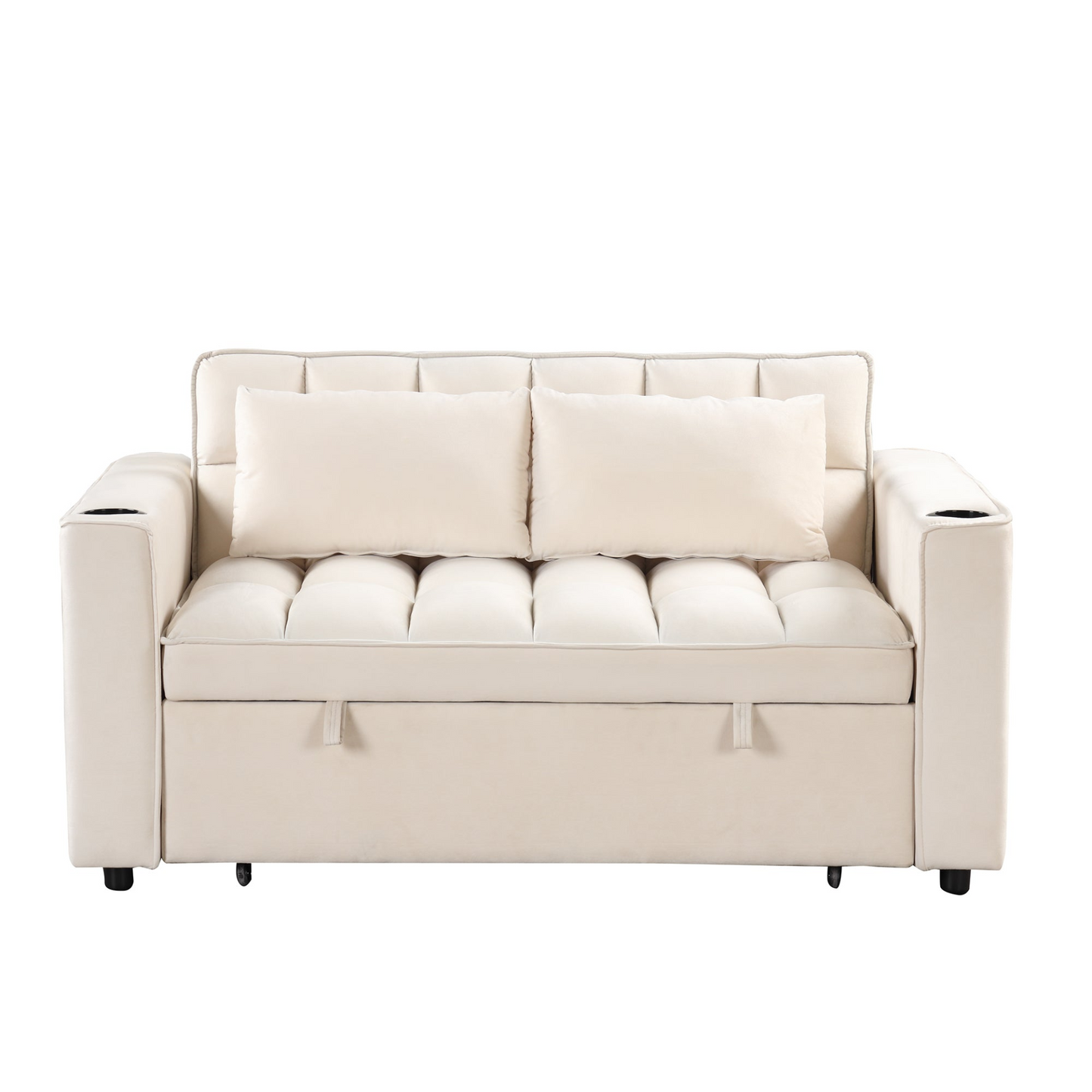 55.3" 4-1 Multi-functional Sofa Bed with Cup Holder and USB Port in Milky White