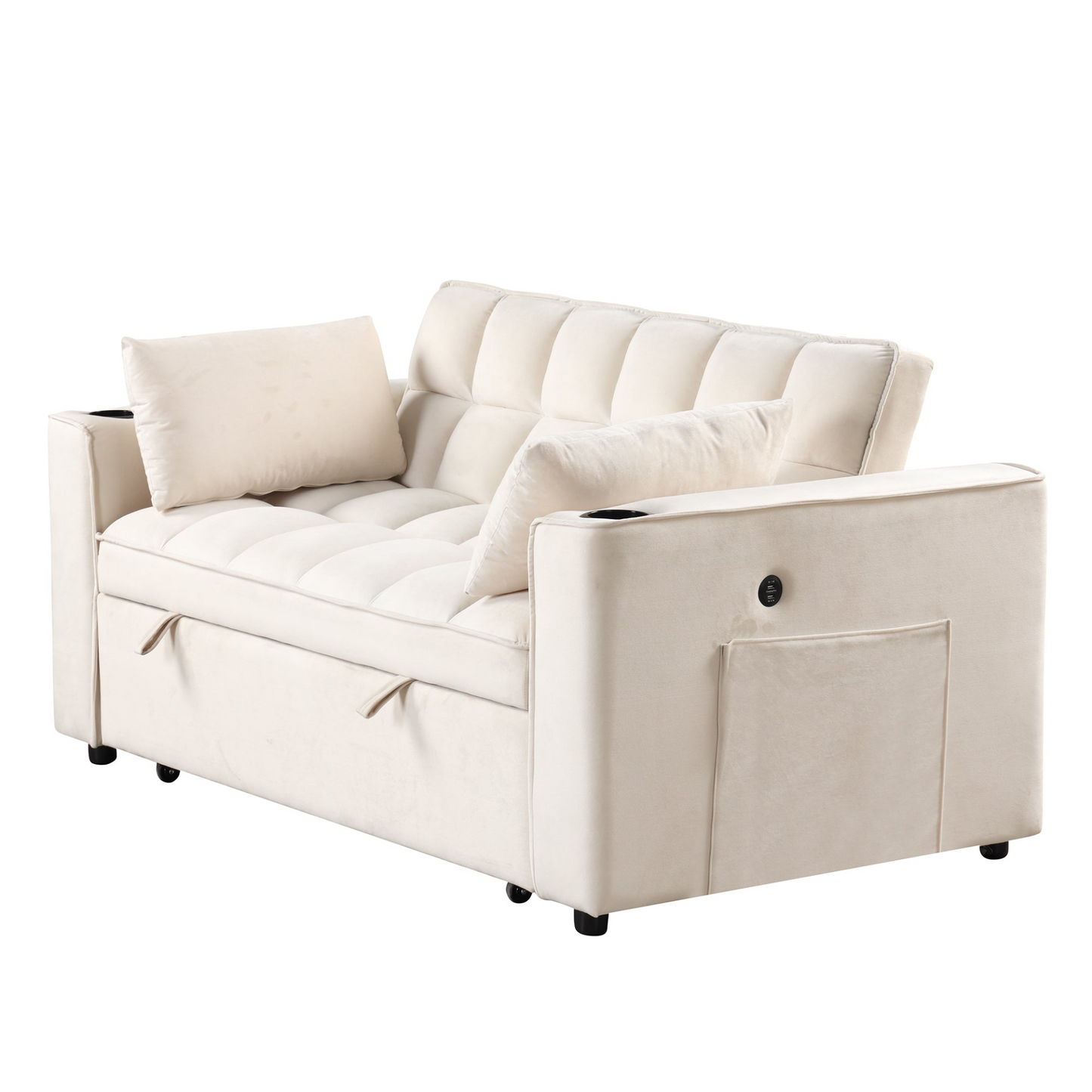 55.3" 4-1 Multi-functional Sofa Bed with Cup Holder and USB Port in Milky White