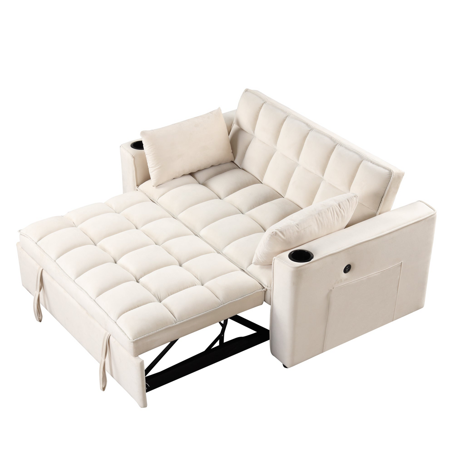 55.3" 4-1 Multi-functional Sofa Bed with Cup Holder and USB Port in Milky White