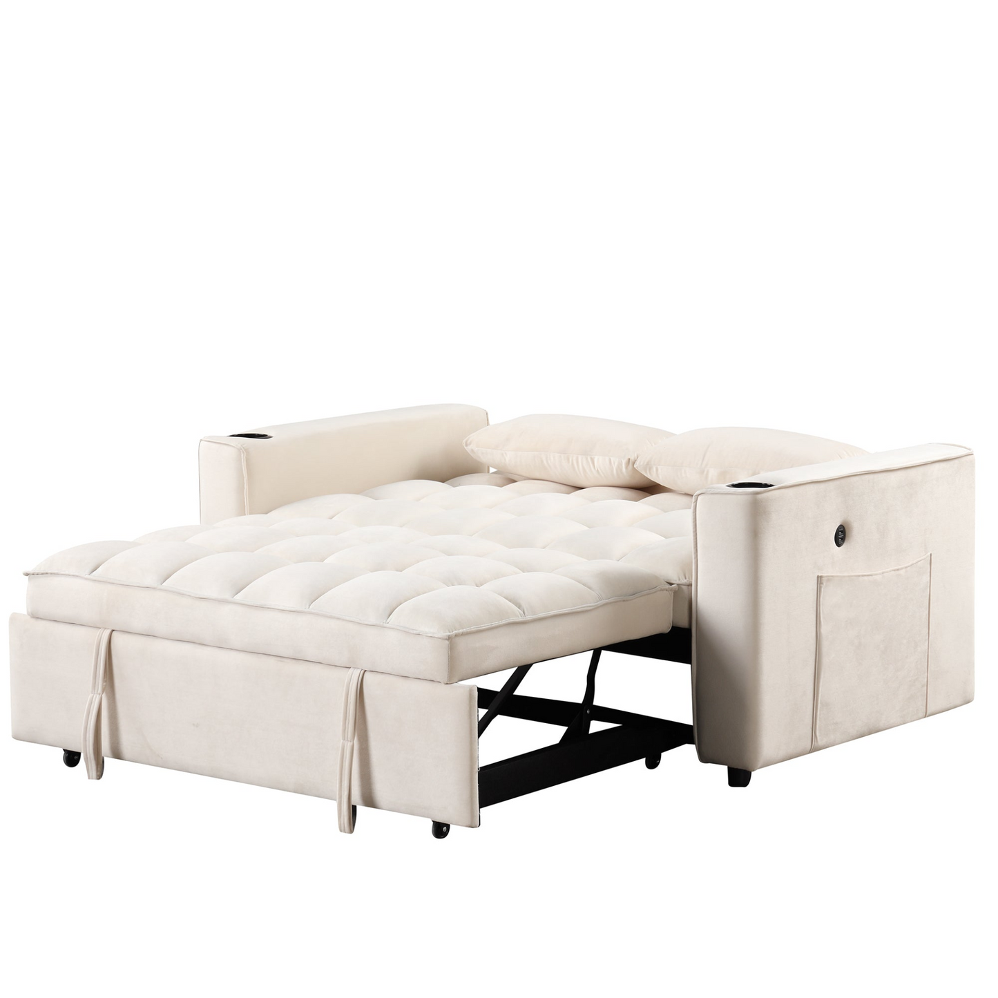 55.3" 4-1 Multi-functional Sofa Bed with Cup Holder and USB Port in Milky White