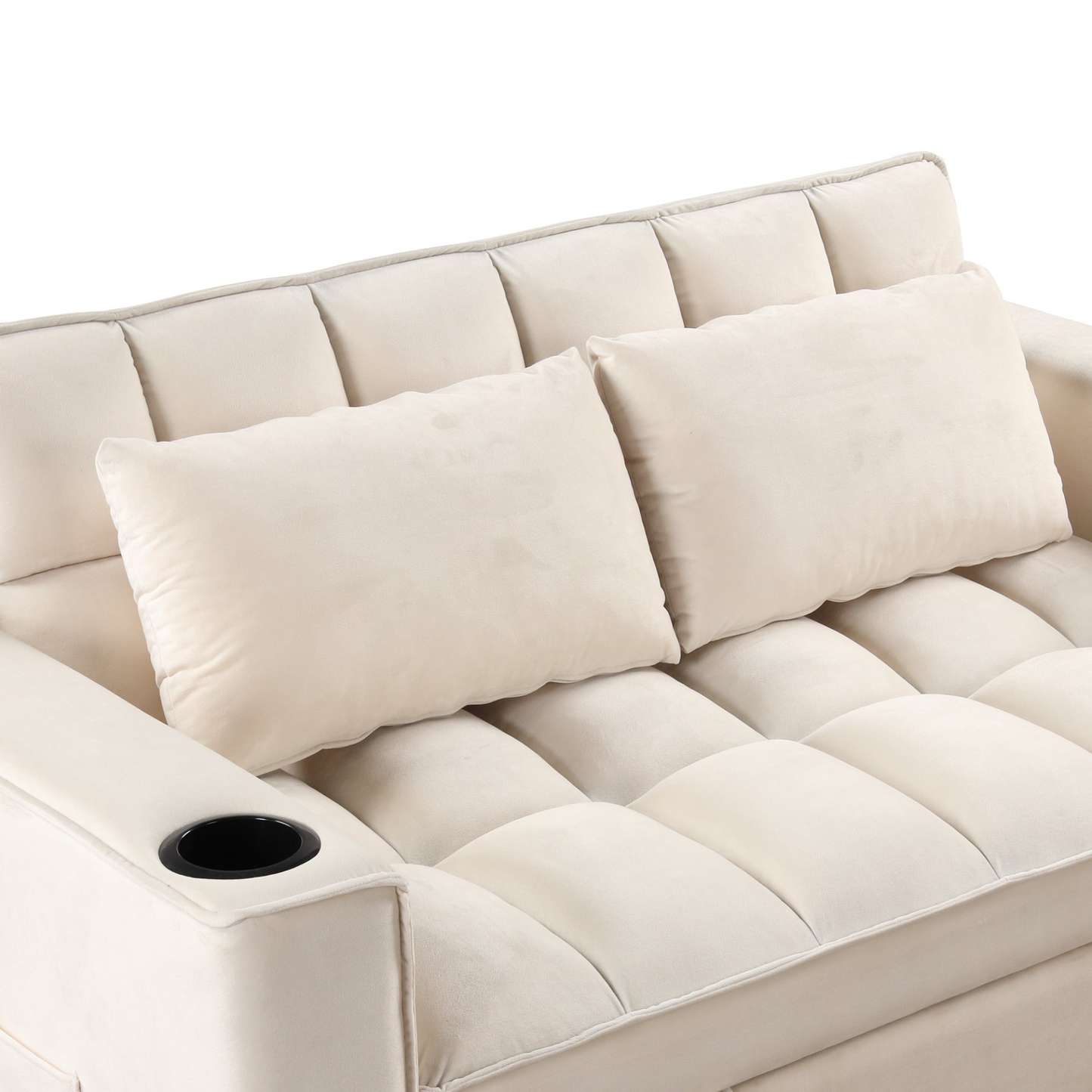 55.3" 4-1 Multi-functional Sofa Bed with Cup Holder and USB Port in Milky White