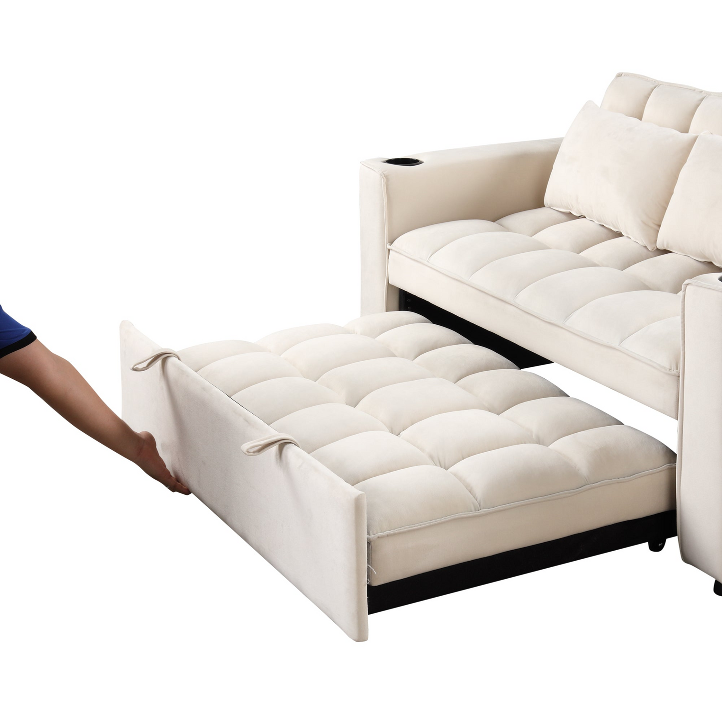 55.3" 4-1 Multi-functional Sofa Bed with Cup Holder and USB Port in Milky White