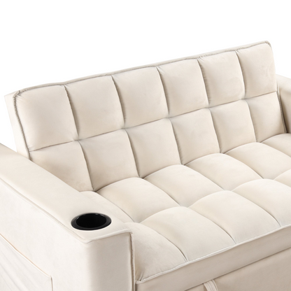 55.3" 4-1 Multi-functional Sofa Bed with Cup Holder and USB Port in Milky White