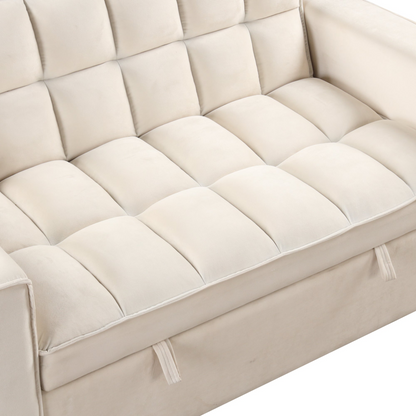 55.3" 4-1 Multi-functional Sofa Bed with Cup Holder and USB Port in Milky White