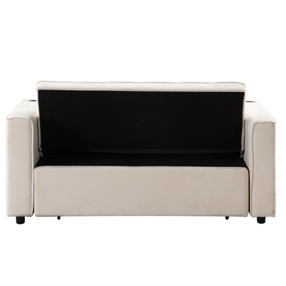 55.3" 4-1 Multi-functional Sofa Bed with Cup Holder and USB Port in Milky White