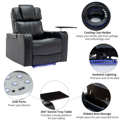 Black PU Leather Recliner Chair: Enjoy Tech-Enhanced Comfort at Home