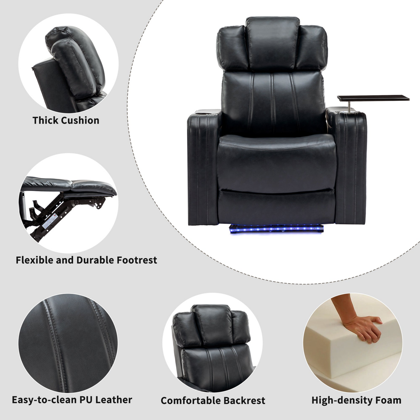 Black PU Leather Recliner Chair: Enjoy Tech-Enhanced Comfort at Home