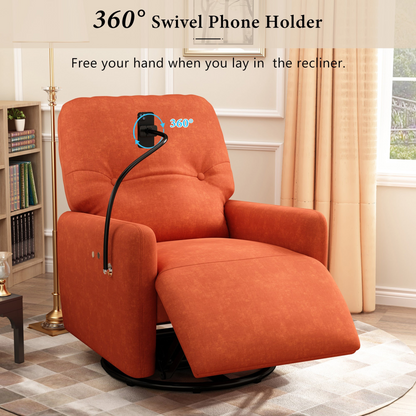 Orange 270° Swivel Recliner with Phone Holder for Home Theater