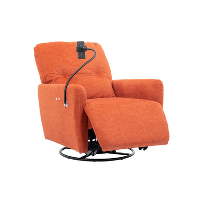 Orange 270° Swivel Recliner with Phone Holder for Home Theater