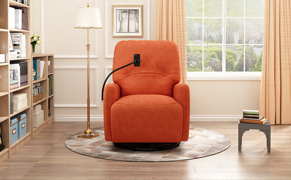 Orange 270° Swivel Recliner with Phone Holder for Home Theater