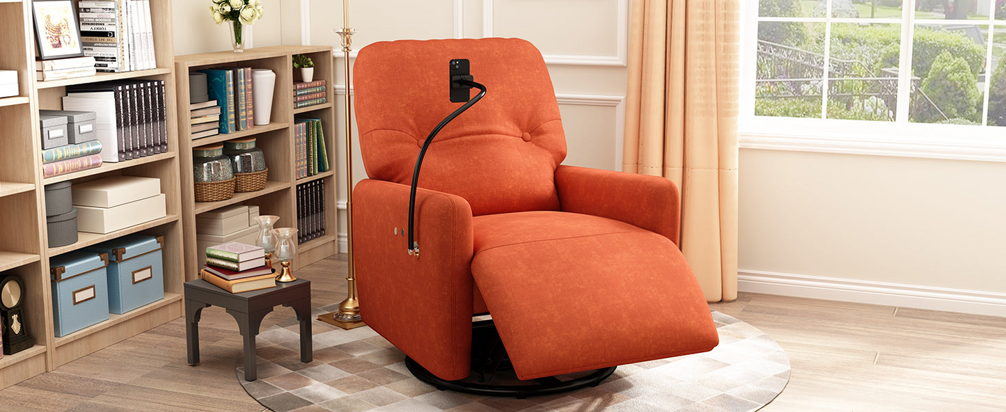 Orange 270° Swivel Recliner with Phone Holder for Home Theater