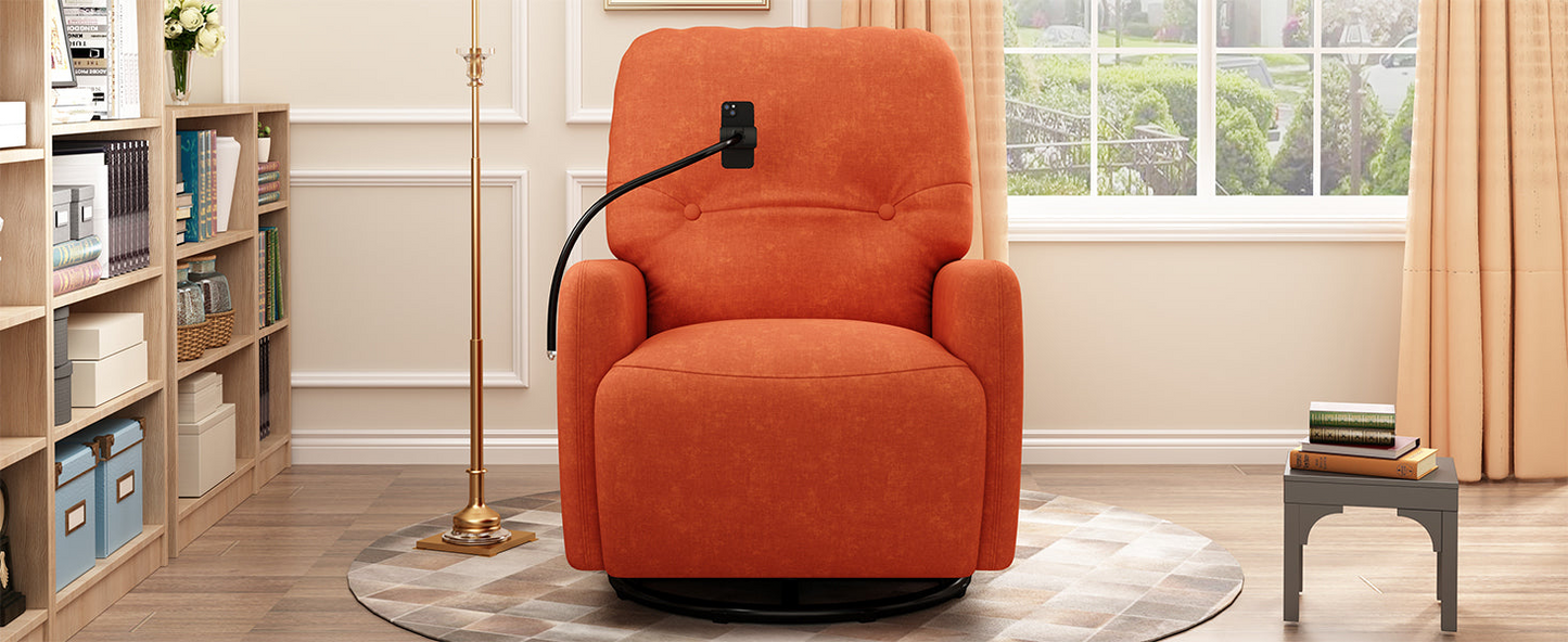 Orange 270° Swivel Recliner with Phone Holder for Home Theater