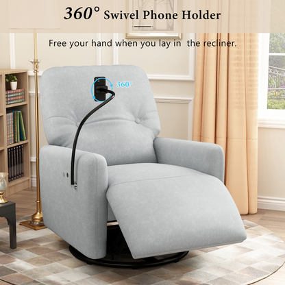 Grey 270° Swivel Recliner with Phone Holder for Home Theater