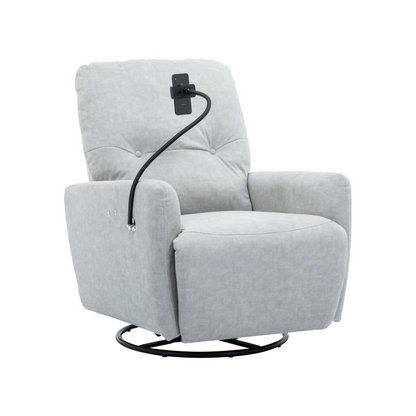 Grey 270° Swivel Recliner with Phone Holder for Home Theater