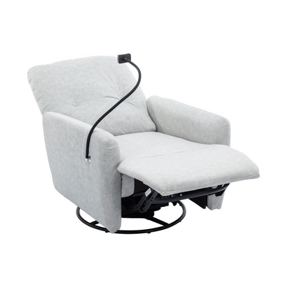 Grey 270° Swivel Recliner with Phone Holder for Home Theater