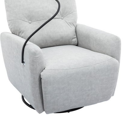 Grey 270° Swivel Recliner with Phone Holder for Home Theater