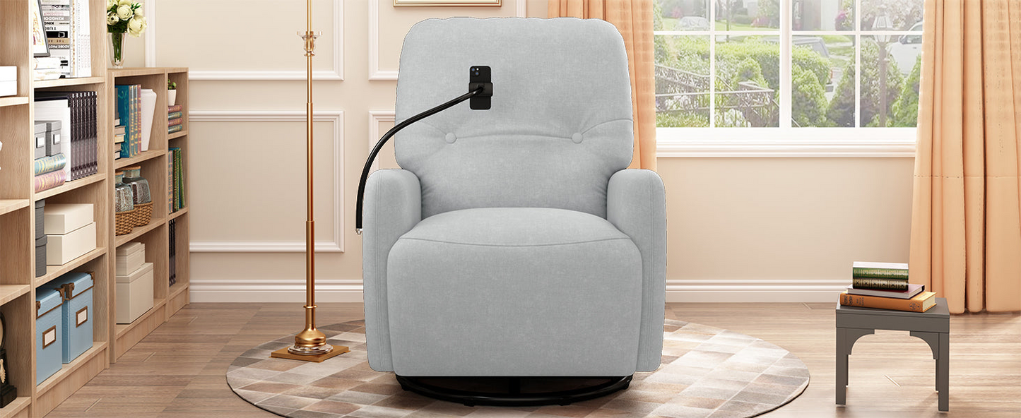 Grey 270° Swivel Recliner with Phone Holder for Home Theater