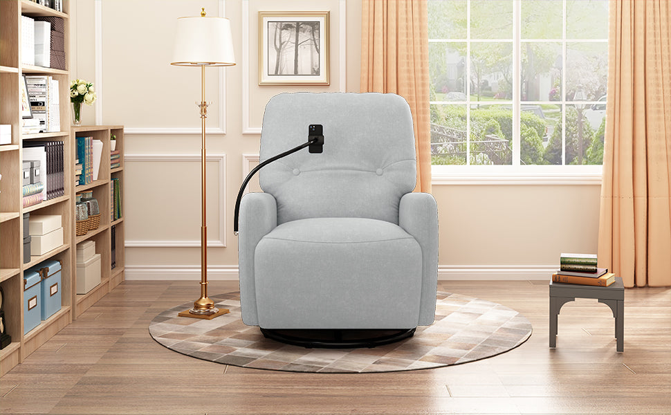 Grey 270° Swivel Recliner with Phone Holder for Home Theater