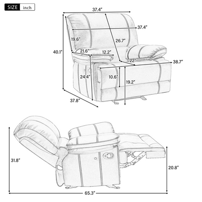 Recliner Chair Sofa Manual Reclining Home Seating Seats  Movie Theater Chairs, Brown