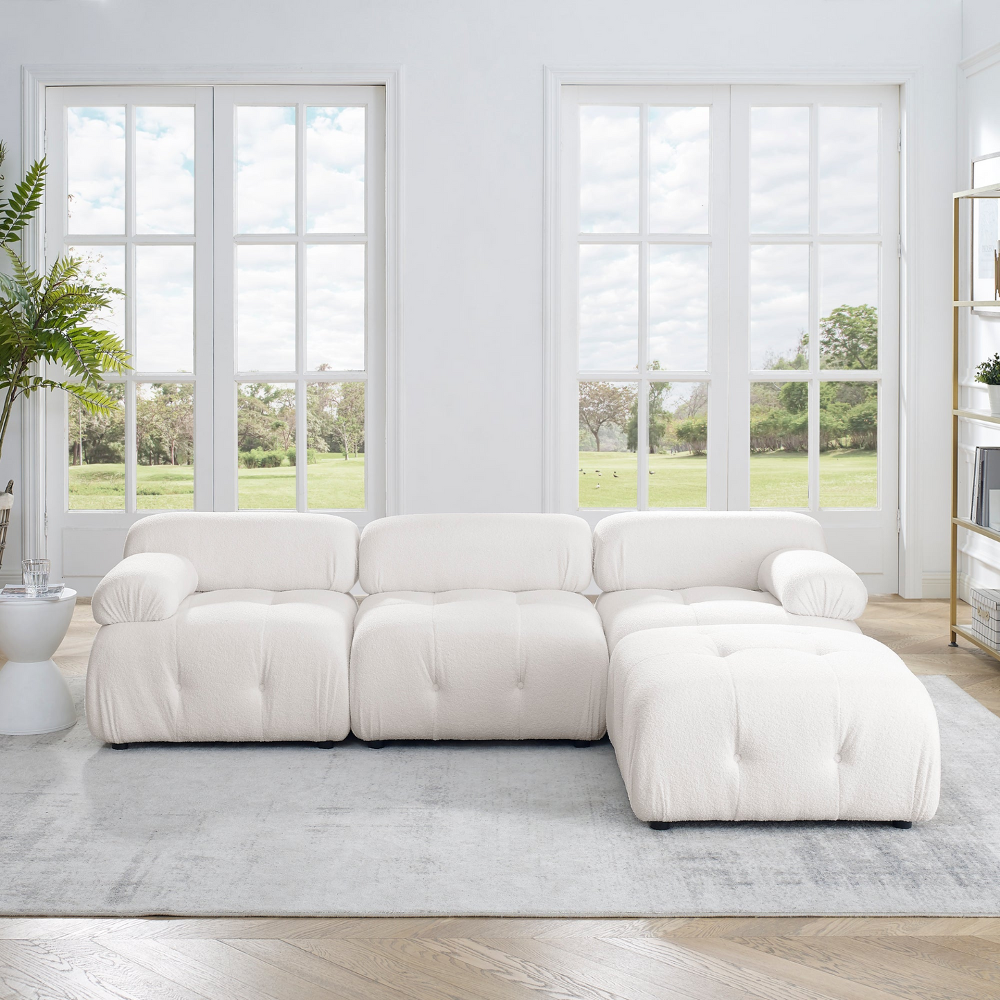 Modular Sectional Sofa, Button Tufted Designed and DIY Combination, L Shaped Couch with Reversible Ottoman, Ivory Teddy Fabric