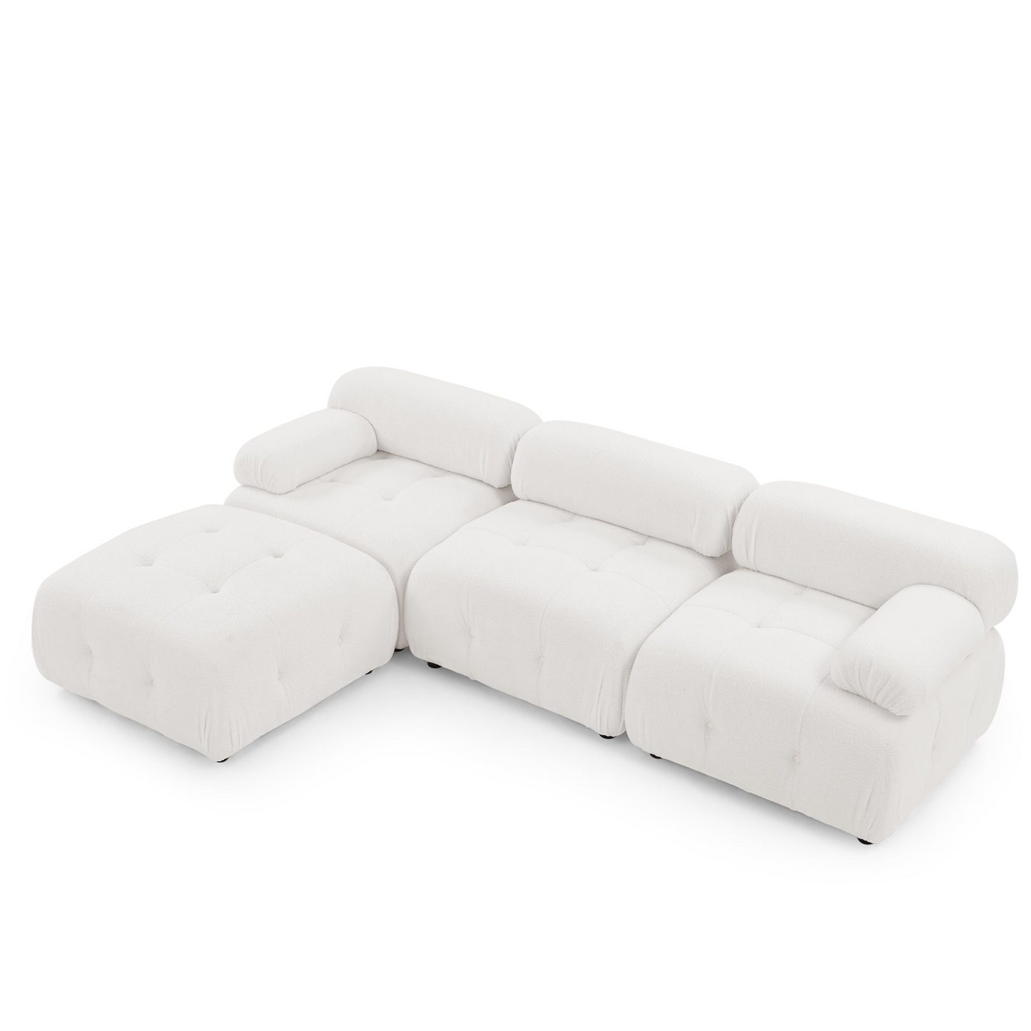 Modular Sectional Sofa, Button Tufted Designed and DIY Combination, L Shaped Couch with Reversible Ottoman, Ivory Teddy Fabric