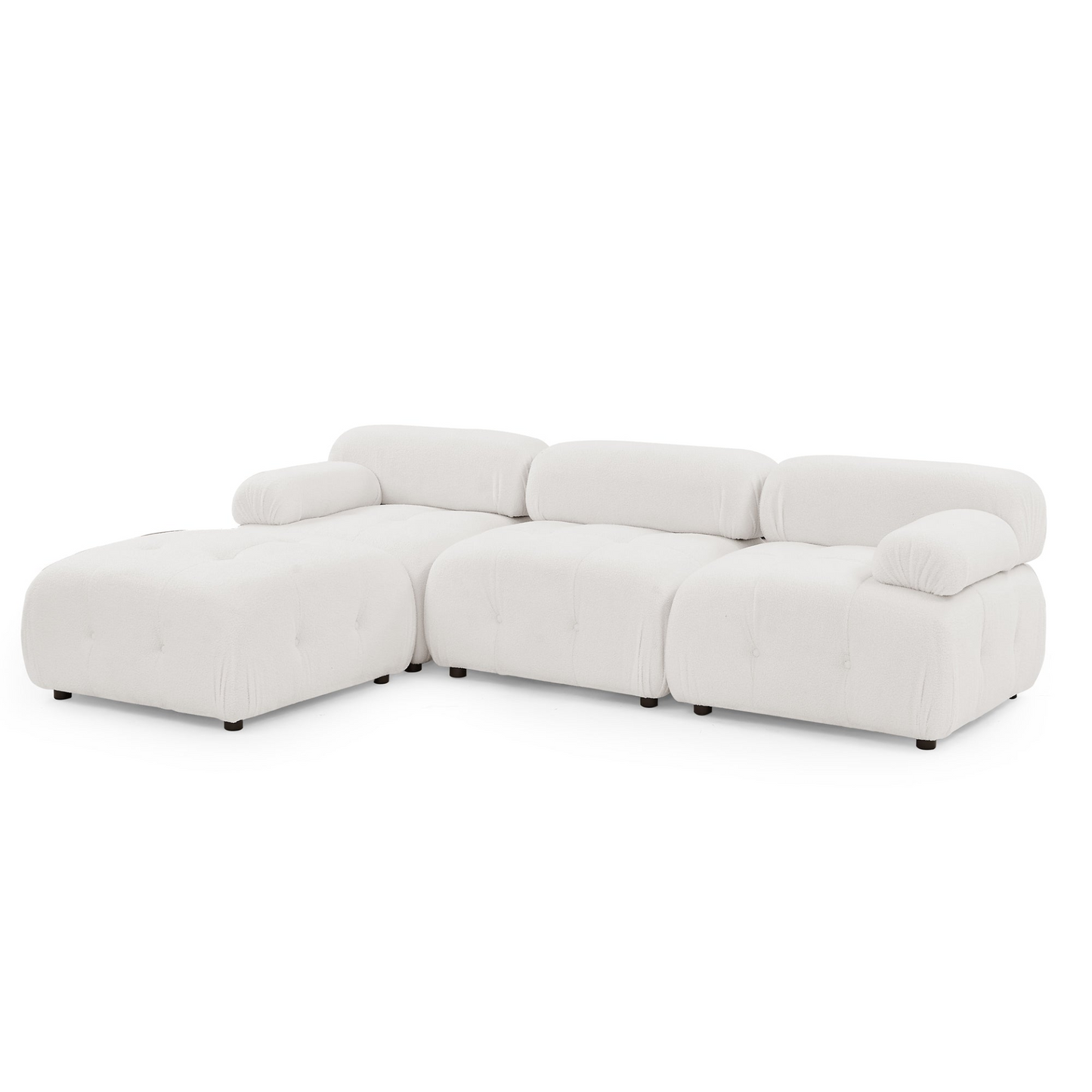 Modular Sectional Sofa, Button Tufted Designed and DIY Combination, L Shaped Couch with Reversible Ottoman, Ivory Teddy Fabric