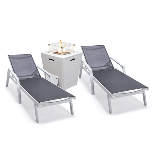 Marlin Patio Chaise Lounge Chair and Square Fire Pit Table Set - Set of 2