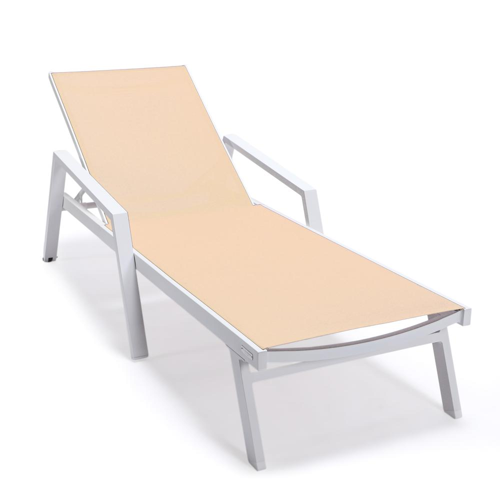 White Aluminum Outdoor Patio Chaise Lounge Chair With Arms