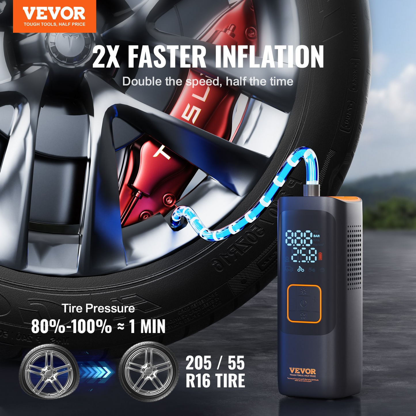 VEVOR Portable Tire Inflator – Compact Air Compressor, 160 PSI, Wireless