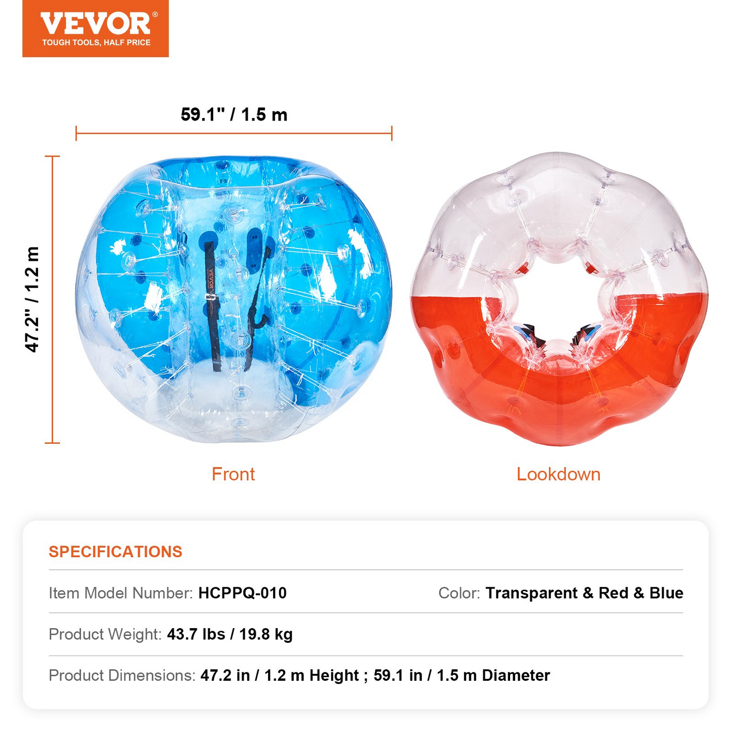 VEVOR Inflatable Bumper BallS 2-Pack 5FT/1.5M Sumo Zorb Balls for Teens & Adults