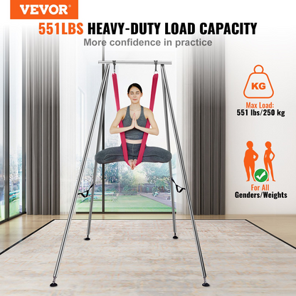 VEVOR Aerial Yoga Frame & Yoga Hammock, 9.67 ft Height Professional Yoga Swing Stand Comes with 6.6 Yards Aerial Hammock, Max 551.15 lbs Load Capacity, Yoga Rig for Indoor Outdoor Aerial Yoga, Red