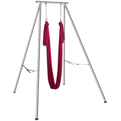 VEVOR Aerial Yoga Frame & Yoga Hammock, 9.67 ft Height Professional Yoga Swing Stand Comes with 6.6 Yards Aerial Hammock, Max 551.15 lbs Load Capacity, Yoga Rig for Indoor Outdoor Aerial Yoga, Red