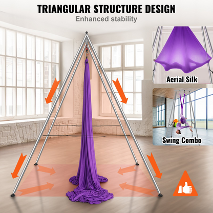 VEVOR Aerial Yoga Frame & Yoga Hammock, 9.67 ft Height Professional Yoga Swing Stand Comes with 13.1 Yards Aerial Hammock, Max 551.15 lbs Load Capacity Yoga Rig for Indoor Outdoor Aerial Yoga, Purple