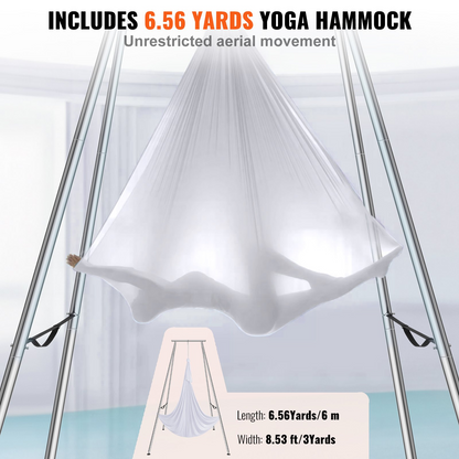 VEVOR Aerial Yoga Frame & Yoga Hammock, 9.67 ft Height Professional Yoga Swing Stand Comes with 6.6 Yards Aerial Hammock, Max 551.15 lbs Load Capacity Yoga Rig for Indoor Outdoor Aerial Yoga, White