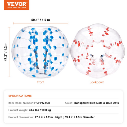 VEVOR Inflatable Bumper Balls 2-Pack, 5FT/1.5M Body Sumo Zorb Balls for Teen & Adult, 0.8mm Thick PVC Human Hamster Bubble Balls for Outdoor Team Gaming Play, Bumper Bopper Toys for Garden, Yard, Park