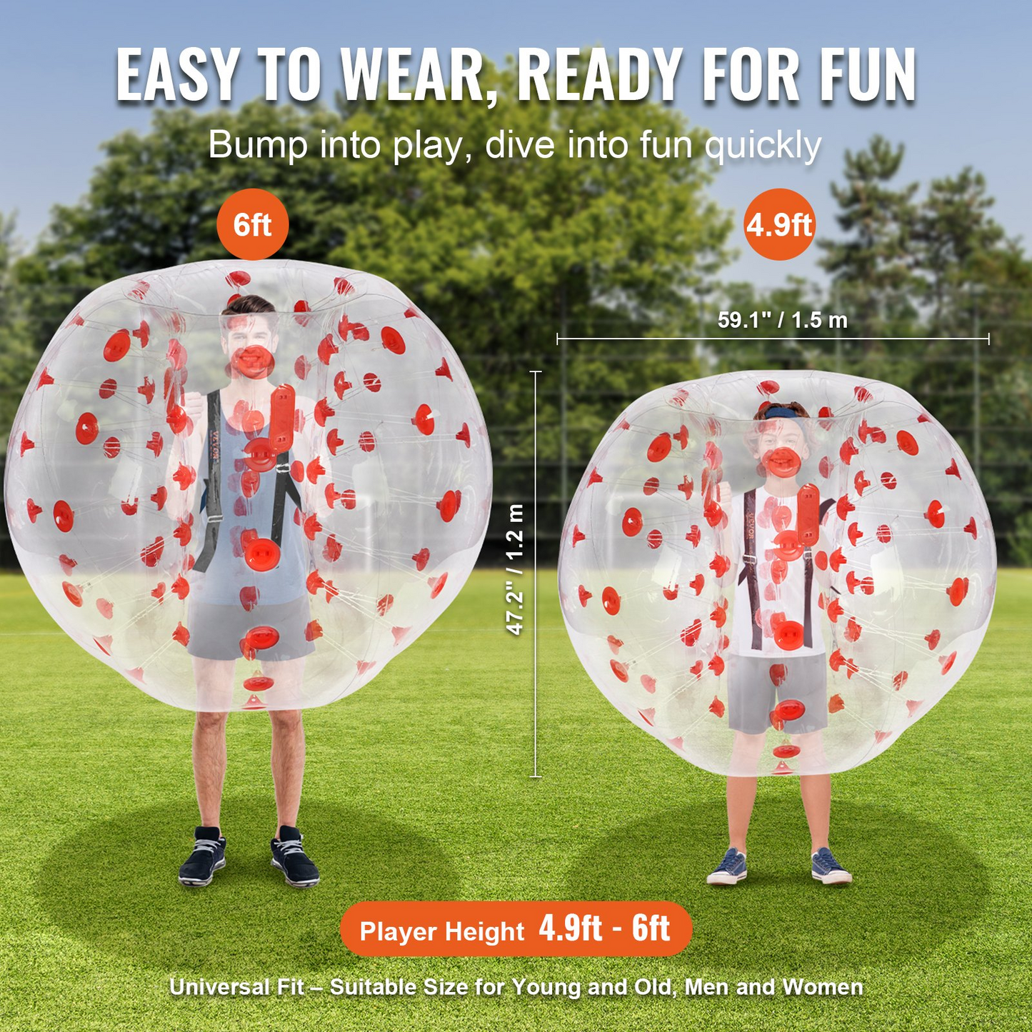 VEVOR Inflatable Bumper Ball 1-Pack, 5FT/1.5M Body Sumo Zorb Balls for Teen & Adult, 0.8mm Thick PVC Human Hamster Bubble Balls for Outdoor Team Gaming Play, Bumper Bopper Toys for Garden, Yard, Park