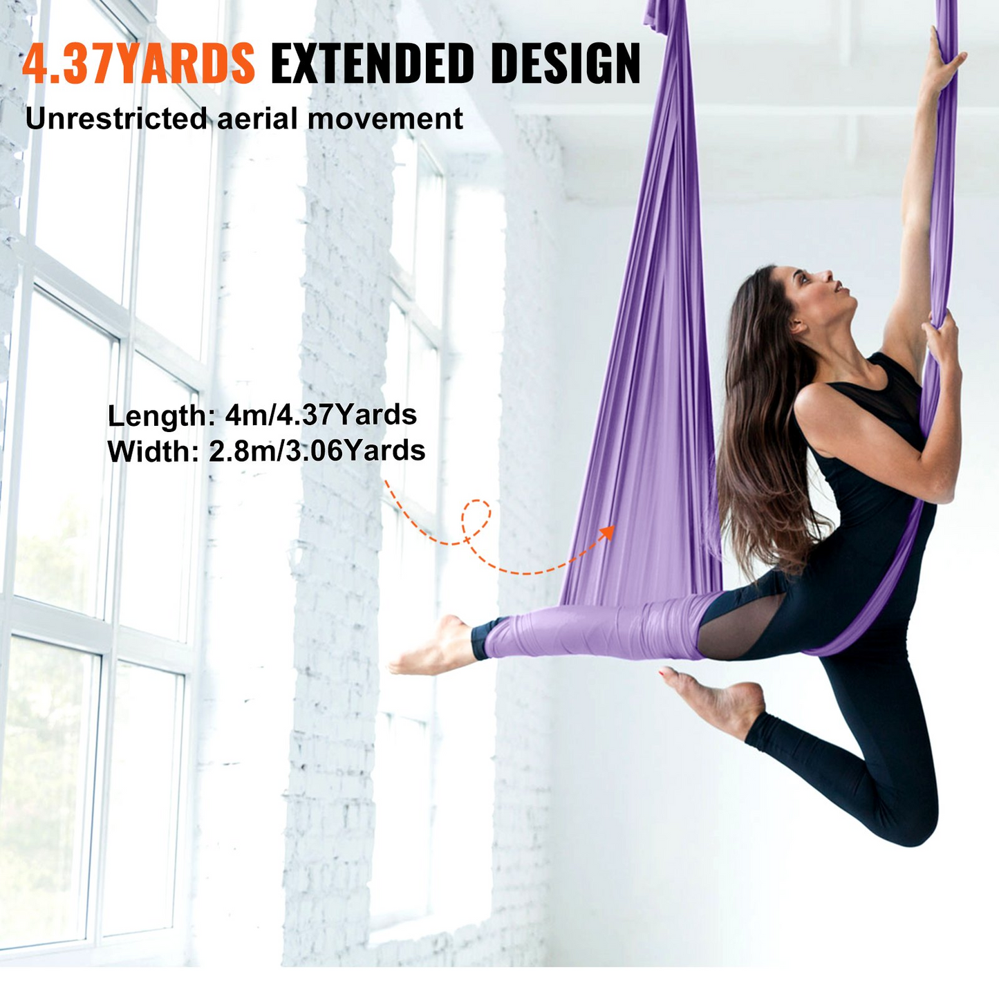 VEVOR 4.4-Yard Aerial Yoga Hammock Kit - Purple, 100gsm Nylon, Full Hardware