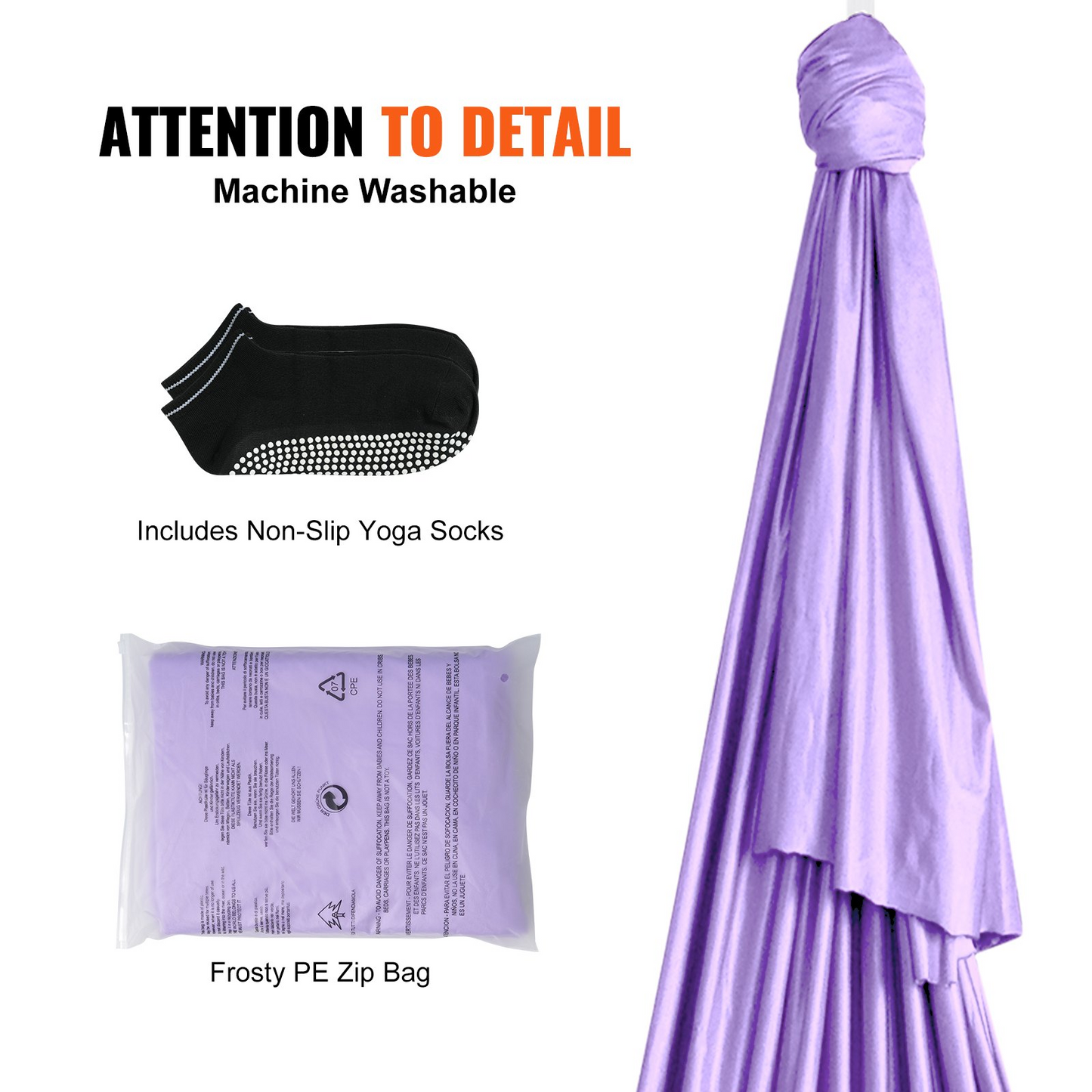 VEVOR 4.4-Yard Aerial Yoga Hammock Kit - Purple, 100gsm Nylon, Full Hardware