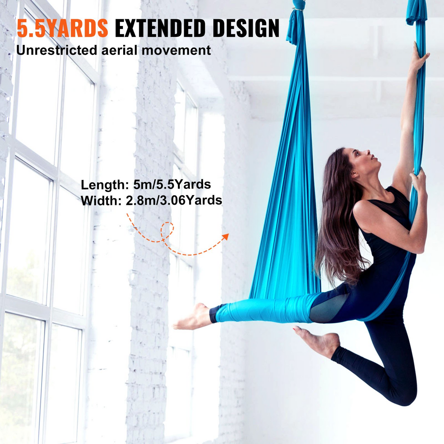 VEVOR Aerial Yoga Hammock & Swing, 5.5 Yards, Aerial Yoga Starter Kit with 100gsm Nylon Fabric, Full Rigging Hardware & Easy Set-up Guide, Antigravity Flying for All Levels Fitness Bodybuilding, Blue