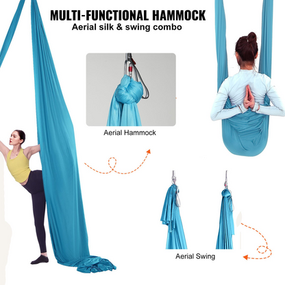 VEVOR Aerial Yoga Hammock & Swing, 5.5 Yards, Aerial Yoga Starter Kit with 100gsm Nylon Fabric, Full Rigging Hardware & Easy Set-up Guide, Antigravity Flying for All Levels Fitness Bodybuilding, Blue