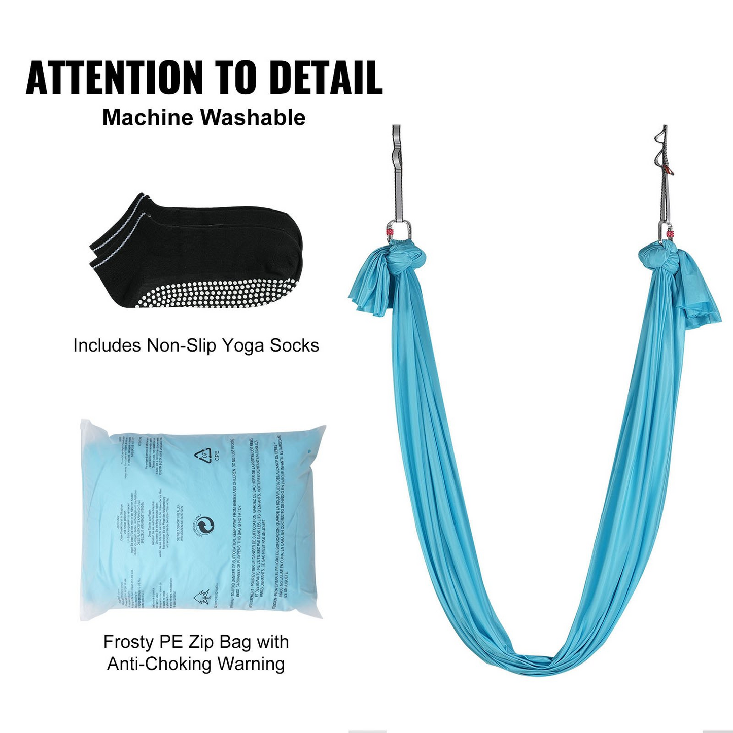 VEVOR Aerial Yoga Hammock & Swing, 5.5 Yards, Aerial Yoga Starter Kit with 100gsm Nylon Fabric, Full Rigging Hardware & Easy Set-up Guide, Antigravity Flying for All Levels Fitness Bodybuilding, Blue