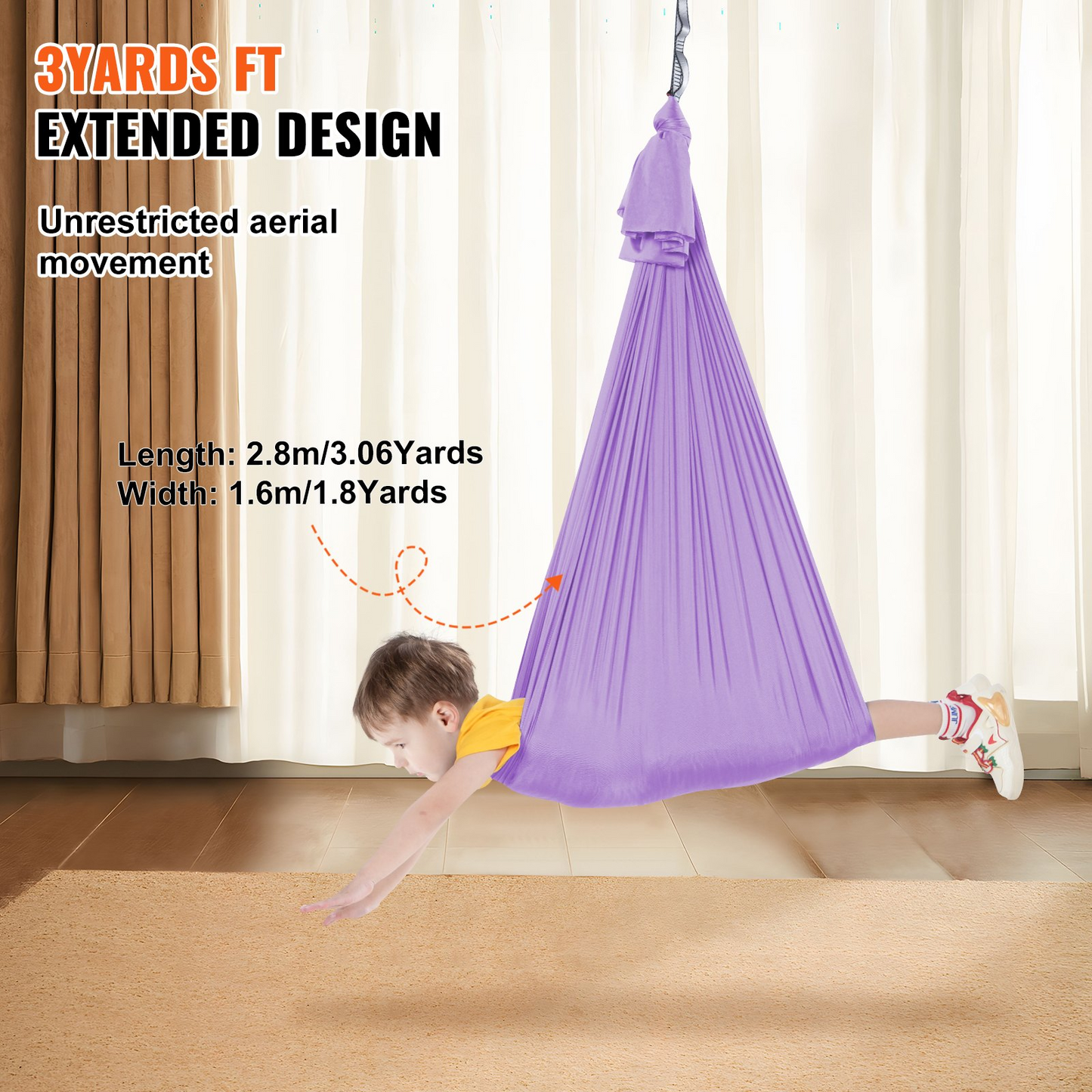 VEVOR Sensory Swing for Kids, 3.1 Yards, Therapy Swing for Children with Special Needs, Cuddle Swing Indoor Outdoor Hammock for Child & Adult with Autism, ADHD, Aspergers, Sensory Integration, Purple