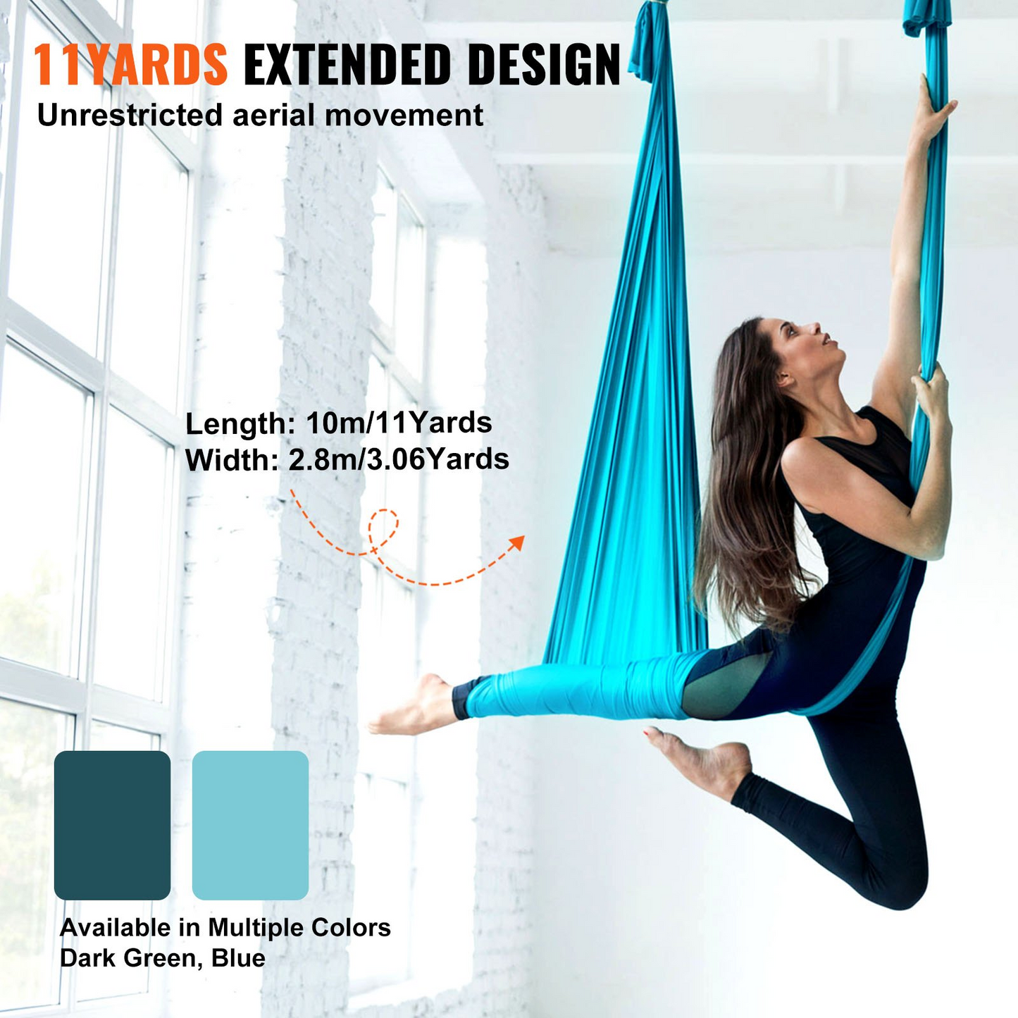 VEVOR Aerial Silk & Yoga Swing, 11 Yards, Aerial Yoga Hammock Kit with 100gsm Nylon Fabric, Full Rigging Hardware & Easy Set-up Guide, Antigravity Flying for All Levels Fitness Bodybuilding, Blue