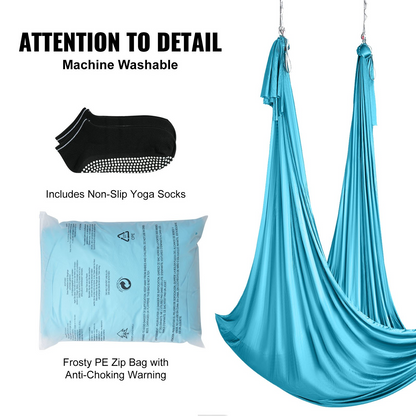 VEVOR Aerial Silk & Yoga Swing, 11 Yards, Aerial Yoga Hammock Kit with 100gsm Nylon Fabric, Full Rigging Hardware & Easy Set-up Guide, Antigravity Flying for All Levels Fitness Bodybuilding, Blue