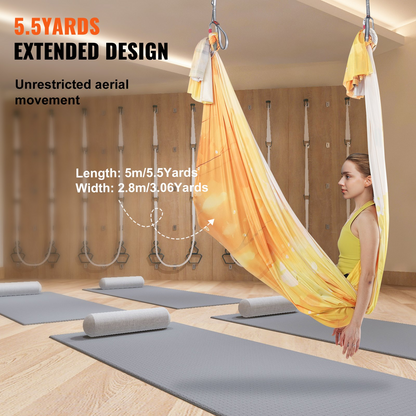 VEVOR Aerial Yoga Hammock & Swing, 5.5 Yards, Aerial Yoga Starter Kit with 100gsm Nylon Fabric, Full Rigging Hardware & Easy Set-up Guide, Antigravity Flying for All Levels Fitness Bodybuilding, Gold