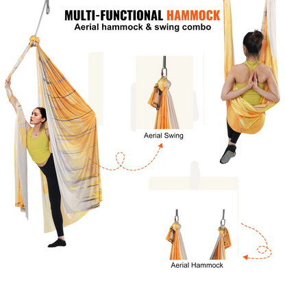 VEVOR Aerial Yoga Hammock & Swing, 5.5 Yards, Aerial Yoga Starter Kit with 100gsm Nylon Fabric, Full Rigging Hardware & Easy Set-up Guide, Antigravity Flying for All Levels Fitness Bodybuilding, Gold