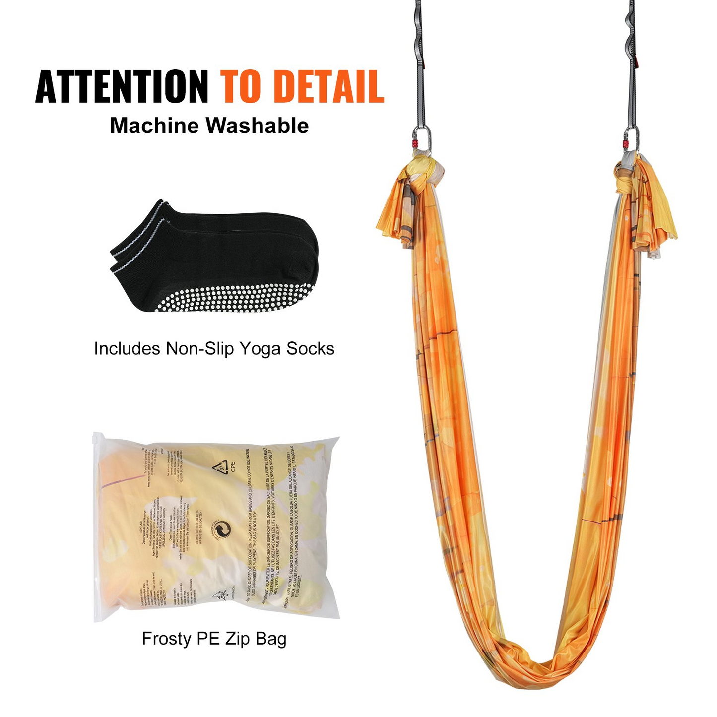 VEVOR Aerial Yoga Hammock & Swing, 5.5 Yards, Aerial Yoga Starter Kit with 100gsm Nylon Fabric, Full Rigging Hardware & Easy Set-up Guide, Antigravity Flying for All Levels Fitness Bodybuilding, Gold